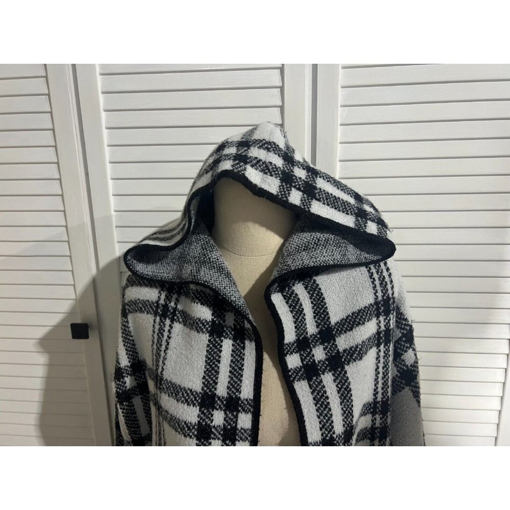 & Me Long Line Jacket White Black Size M/L Check Style - Picture 5 of 12
